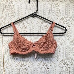 Victoria's Secret Bra Womens 34B Pink Unlined Demi Floral Lace Underwire Bow